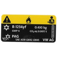 Volkswagen Audi Škoda SEAT airco koelmiddelsticker R1234yf 430 gram
