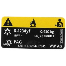 Volkswagen Audi Škoda SEAT airco koelmiddelsticker R1234yf 430 gram