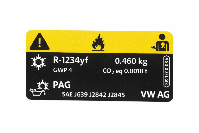 Originele Volkswagen aircosticker - koelmedium/vulhoeveelheid