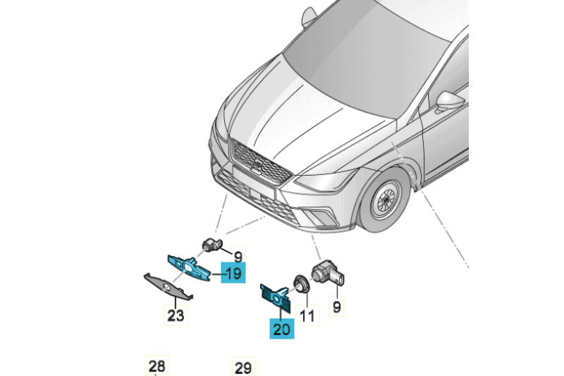 SEAT Ibiza (6F) parkeersensorhouder voorzijde - midden rechts