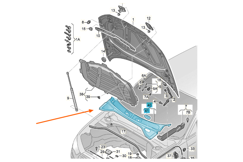 Audi A3 (8V) afdekking waterkast (satijnzwart)