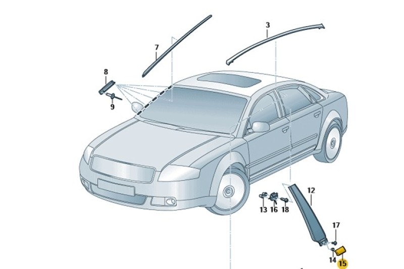 Audi A8 (4E) afdekkap B-stijl 