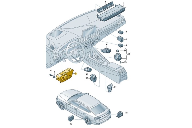 Audi A4 (B9), A5 (F5), Q5 (FY), Q7 (4M) multischakelaar met mistachterlicht functie