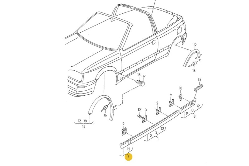 Beschermlijst op spatscherm Golf 3 /Cabrio