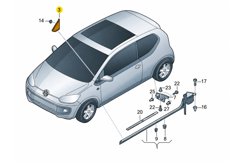 Volkswagen up! Škoda Citigo SEAT Mii afdekking buitenspiegel links zwart