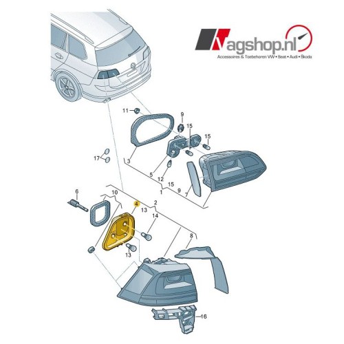 Fitting voor het achterlicht van de Golf 7 Variant buitenzijde