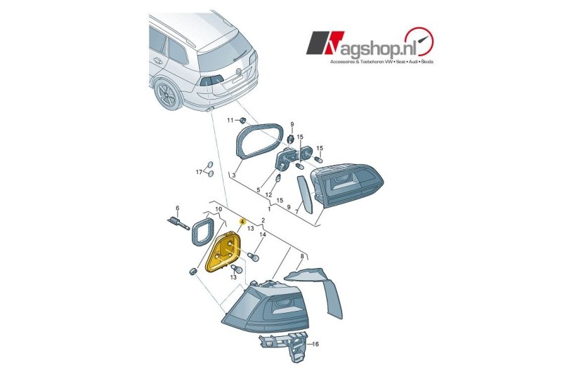 Fitting voor het achterlicht van de Golf 7 Variant buitenzijde
