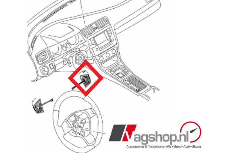VW Tiguan (AD1 & BW2) schakelaar voor tiptronic satijnzwart/wit - Rechts
