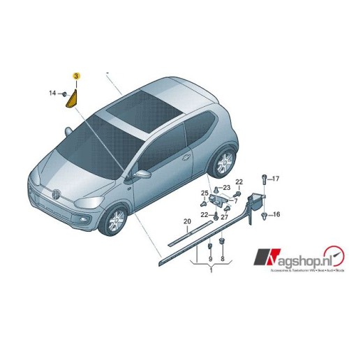 Afdekking tussen spiegel en scherm voor de VW Up