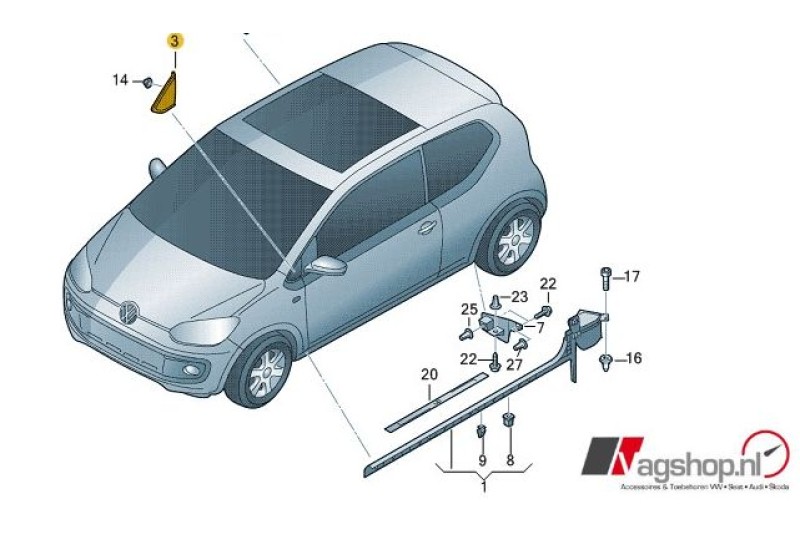 Afdekking tussen spiegel en scherm voor de VW Up