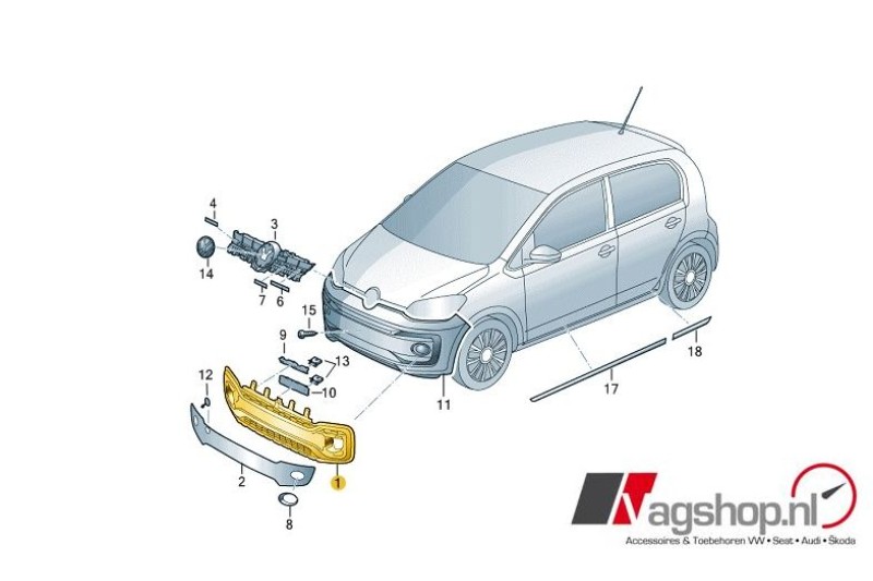 Luchtzeef voorkant VW Up Faceflift vanaf 2016