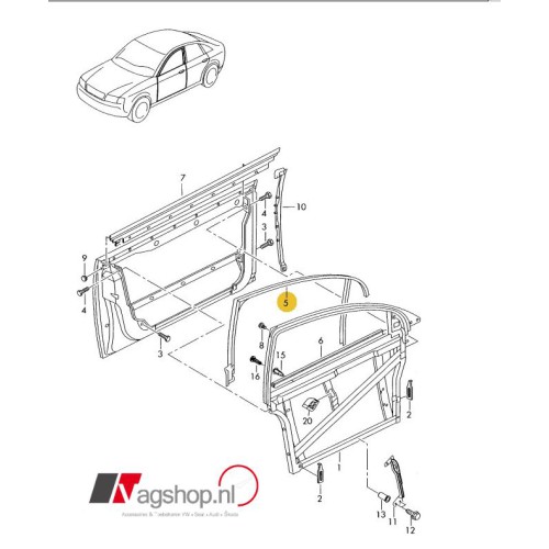 Audi A6 4B originele raamgeleider voorzijde