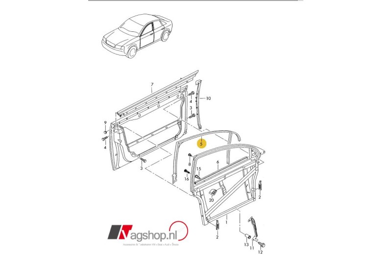 Audi A6 4B originele raamgeleider voorzijde