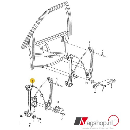 Audi A6 4B origineel raammechanisme voorzijde.