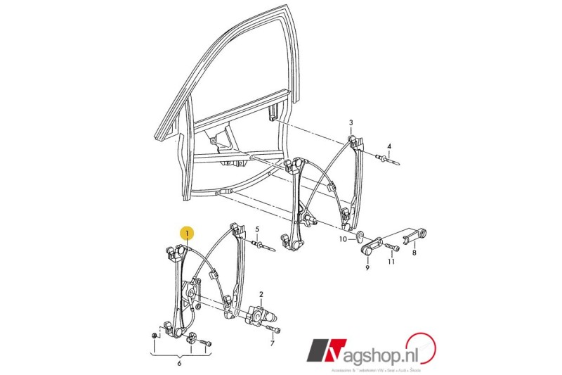 Audi A6 4B origineel raammechanisme voorzijde.