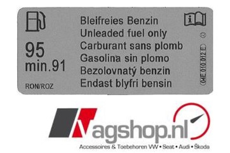 Audi/VW/Seat/Skoda sticker voor bij te vullen brandstof RON95