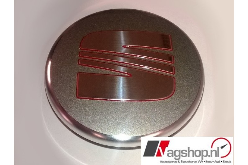 Seat naafkap voor Aluminium velgen - Zilver/Rood -