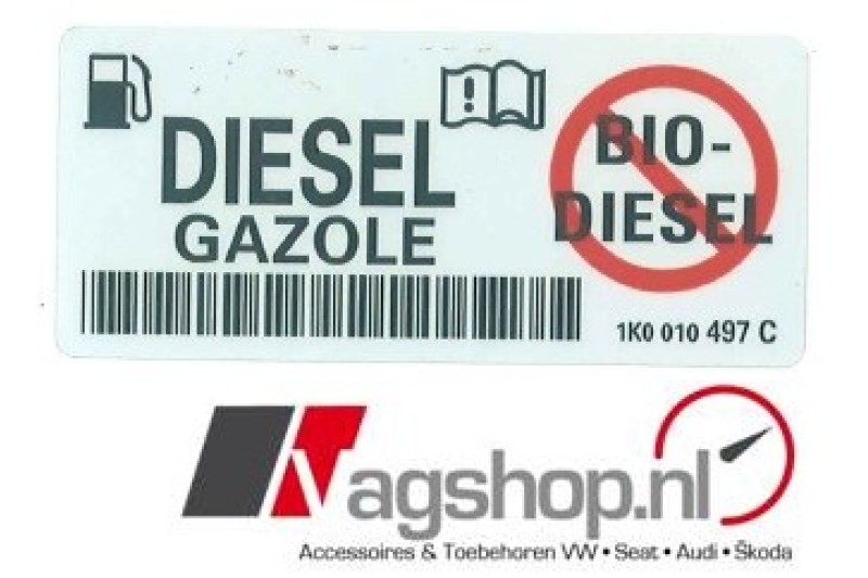 Audi/VW/Seat/Skoda sticker voor bij te vullen brandstof DIESEL
