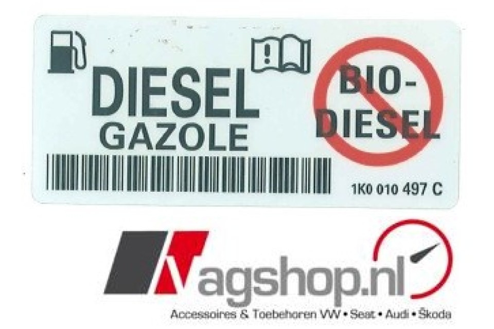 Audi/VW/Seat/Skoda sticker voor bij te vullen brandstof DIESEL
