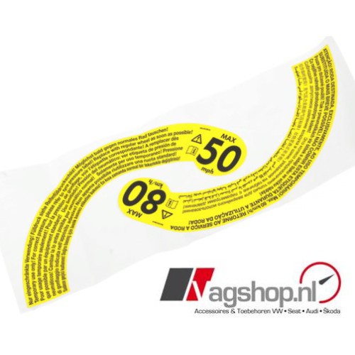 Audi/VW/Seat/skoda stickerset voor reservewiel 50-80KM/U