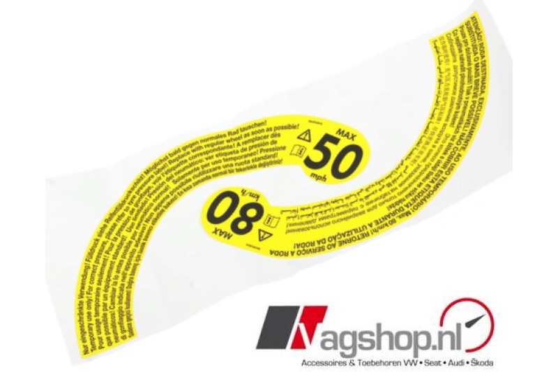 Audi/VW/Seat/skoda stickerset voor reservewiel 50-80KM/U