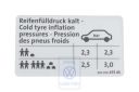 Volkswagen Passat B6 (3C) bandenspanningssticker - sedan benzine 110 kW voorwiel