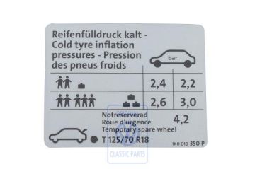 Volkswagen Golf 5 (1K) bandenspanningssticker - diesel 103 kW