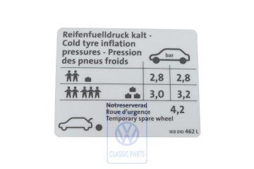 Volkswagen bandenspanningssticker - vierwielaandrijving, 184 kW