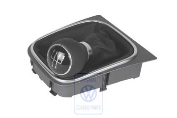 Volkswagen leren schakelpookknop met hoes - satijnzwart/aluminium