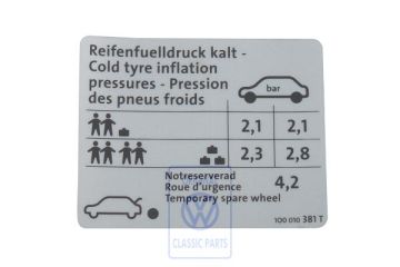 Volkswagen Eos (1F) bandenspanningssticker (FSI) - 85 kW
