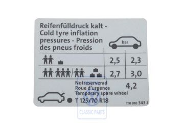 Volkswagen Touran 1 (1T) bandenspanningssticker - diesel