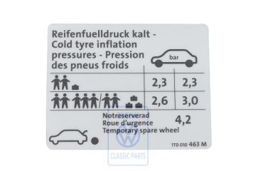 Volkswagen Touran 1 (1T) bandenspanningssticker
