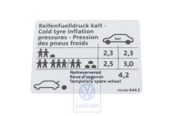 Volkswagen Touran 1 (1T) bandenspanningssticker - 80/103 kW
