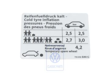 Volkswagen Touran 1 (1T) bandenspanningssticker