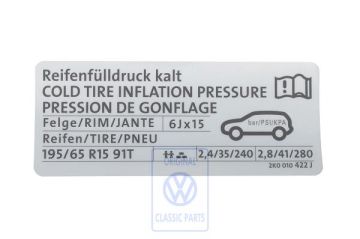 Volkswagen Caddy 3 (2K) bandenspanningssticker - bestelwagen, benzine