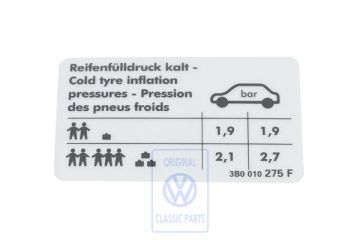 Volkswagen Passat B5 (3B) bandenspanningssticker - 75 kW