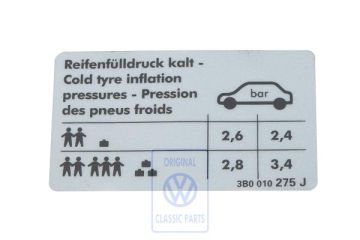 Volkswagen Passat B5 (3B) bandenspanningssticker - 5-cilinder