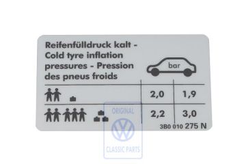Volkswagen Passat B5 (3B) bandenspanningssticker - 2,0 liter 88 kW