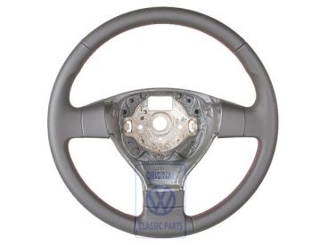 Volkswagen lederen stuurwiel met airbag - satijnzwart/rood
