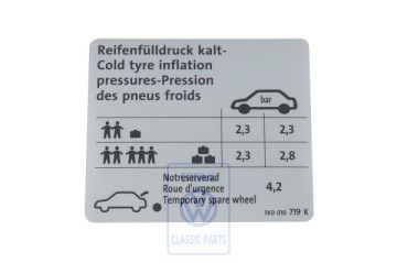 Volkswagen Golf 6 (5K) bandenspanningssticker - DE/EN/FR