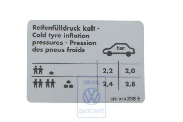 Volkswagen Lupo bandenspanningssticker - 92 kW