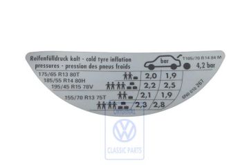 Volkswagen Polo 3 (6N) bandenspanningssticker - 37 kW