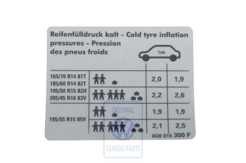 Volkswagen Polo 4 (9N) bandenspanningssticker - benzine 40/47 kW