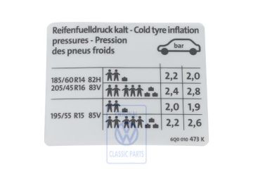 Volkswagen Polo 4 (9N) bandenspanningssticker - benzine 74 kW, Duitstalig