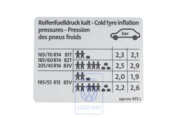 Volkswagen Polo 4 (9N) bandenspanningssticker
