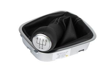 Volkswagen Polo 5 (6R) lederen pookknop met kunstleren hoes - zwart/aluminium