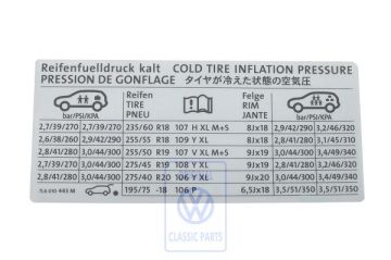 Volkswagen Touareg 1 (7L) bandenspanningssticker - 10- en 12-cilinder