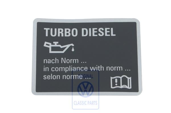 Volkswagen Passat B5 (3B) motoroliesticker (6-cilinder diesel)