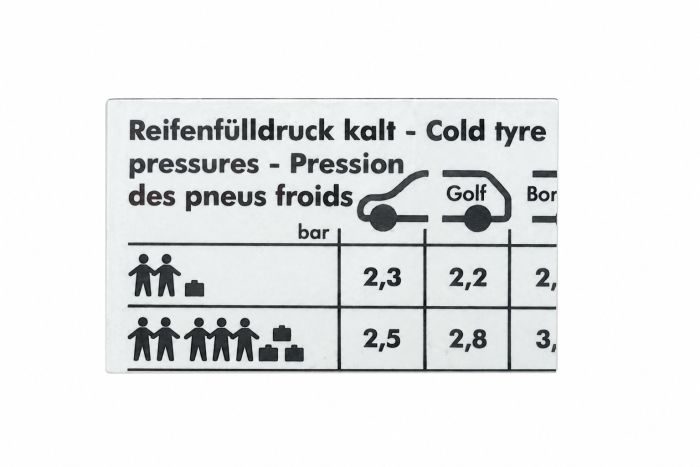 Volkswagen bandenspanningssticker (AQP, AUE) - sedan vierwielaandrijving