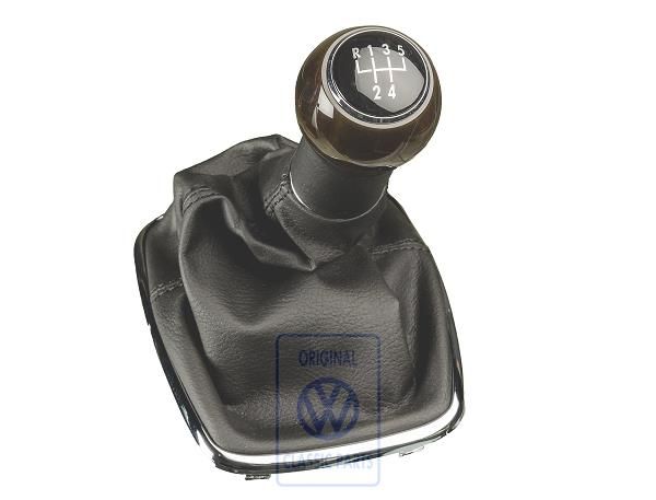 Volkswagen houten/leren schakelpookknop met hoes - zwart/mirte